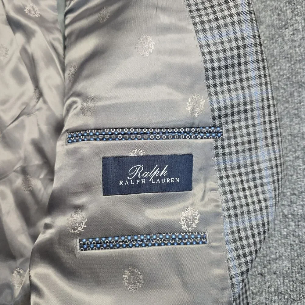Ralph Ralph Lauren Blue Gray Check Tweed Blazer Men's 54R Regular Fit Two-Button